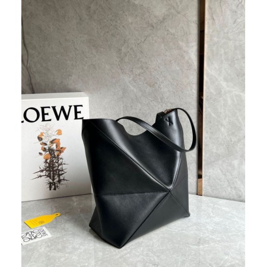 Loewe Puzzle Medium Fold Tote replica Nero Vitello qualità specchio Replica Perfette Loewe Puzzle Medium Fold Tote Nero Vitello imitazioni