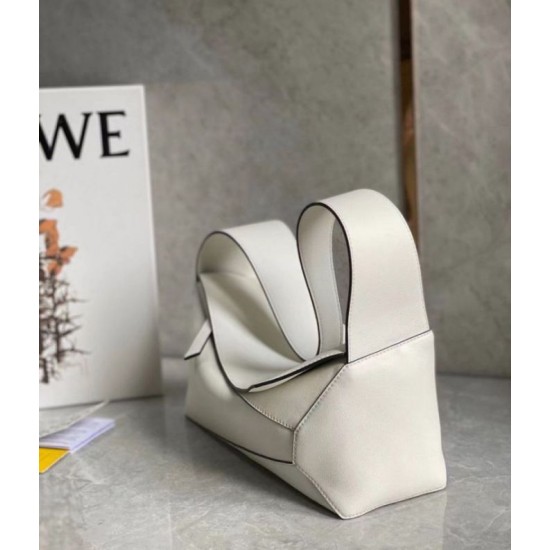 Borse Replica Hobo Puzzle Loewe vitello nappa bianca qualità specchio Replica Perfette Borse Hobo Puzzle Loewe vitello nappa bianca imitazioni