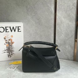 Replica Perfette Loewe Puzzle Piccolo Nero Vitello con Manico Intrecciato imitazioni