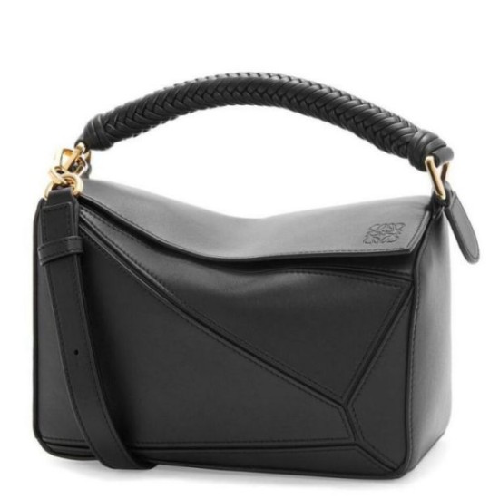 Loewe Puzzle Piccolo replica Nero Vitello con Manico Intrecciato qualità specchio Replica Perfette Loewe Puzzle Piccolo Nero Vitello con Manico Intrecciato imitazioni