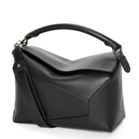 Loewe Puzzle Medium Borsa Replica Nero Classico Vitello qualità specchio Replica Perfette Loewe Puzzle Medium Borsa 1:1 Nero Classico Vitello imitazioni