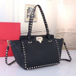Replica fedele Valentino Piccolo Rockstud Tote Nero Grained Calfskin Riproduzione Fedele fedele Valentino Piccolo Rockstud Tote Nero Grained Calfskin imitazioni