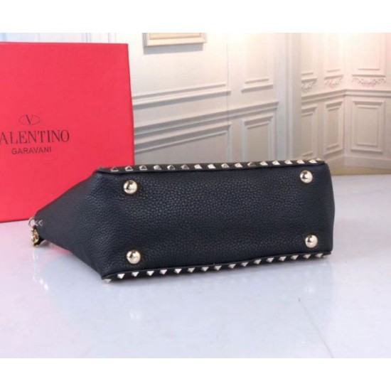 Replica fedele Valentino Piccolo Rockstud Tote Nero Grained Calfskin Riproduzione Fedele fedele Valentino Piccolo Rockstud Tote Nero Grained Calfskin imitazioni