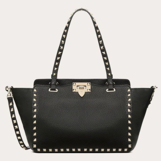 Replica fedele Valentino Piccolo Rockstud Tote Nero Grained Calfskin Riproduzione Fedele fedele Valentino Piccolo Rockstud Tote Nero Grained Calfskin imitazioni