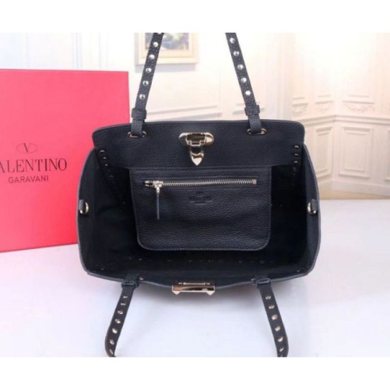 Replica fedele Valentino Piccolo Rockstud Tote Nero Grained Calfskin Riproduzione Fedele fedele Valentino Piccolo Rockstud Tote Nero Grained Calfskin imitazioni