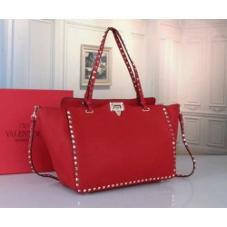Valentino Medium Rockstud Tote Rosso Grain Calfskin Valentino Medium Rockstud Tote Rosso Grain Calfskin