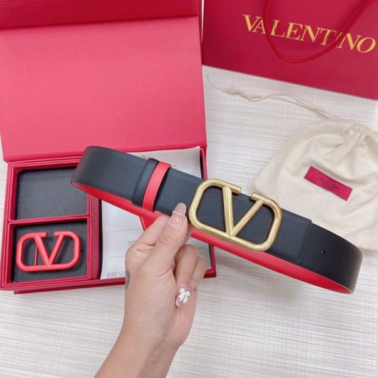 Alta gamma replica Valentino VLogo Cintura reversibile 40mm vitello nera e rossa qualità specchio Replica Perfette Alta gamma Valentino VLogo Cintura reversibile 40mm vitello nera e rossa imitazioni