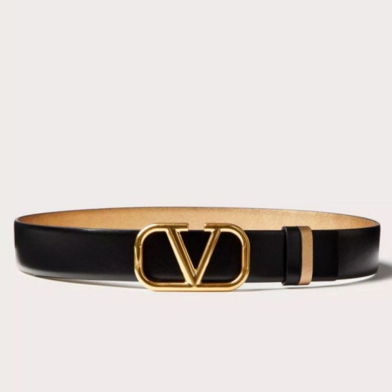 Valentino VLogo Cintura reversibile 30mm vitello nera e oro metallizzato Replica Replica Perfette Valentino VLogo Cintura reversibile 30mm vitello nera e oro metallizzato imitazioni
