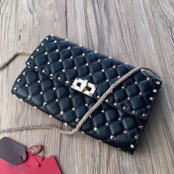 Valentino Rockstud Spike Chain Clutch Nero Agnello Valentino Rockstud Spike Chain Clutch Nero Agnello
