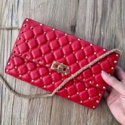 Riproduzione Fedele Valentino Rockstud Spike Chain Clutch Agnello Rossa imitazioni