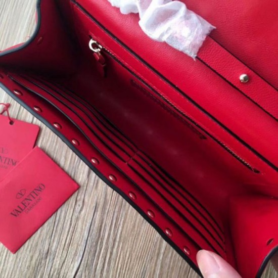 Replica Valentino Rockstud Spike Chain Clutch Agnello Rossa Riproduzione Fedele Valentino Rockstud Spike Chain Clutch Agnello Rossa imitazioni