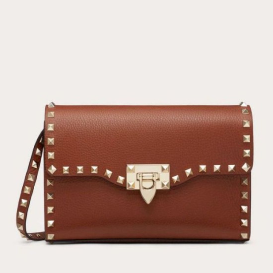Replica fedele Valentino Rockstud Piccolo Crossbody Borsa Marrone Granulato Riproduzione Fedele fedele Valentino Rockstud Piccolo Crossbody Borsa Marrone Granulato imitazioni