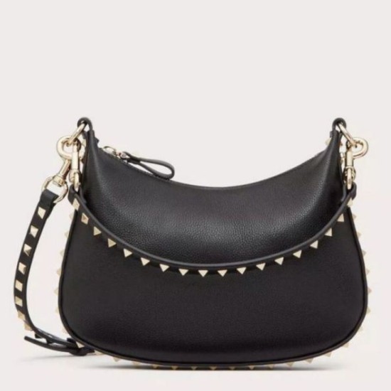 Valentino Rockstud Piccolo Hobo Bora Pari replica Nero vitello granata qualità specchio Replica Perfette Valentino Rockstud Piccolo Hobo Bora Pari Nero vitello granata imitazioni