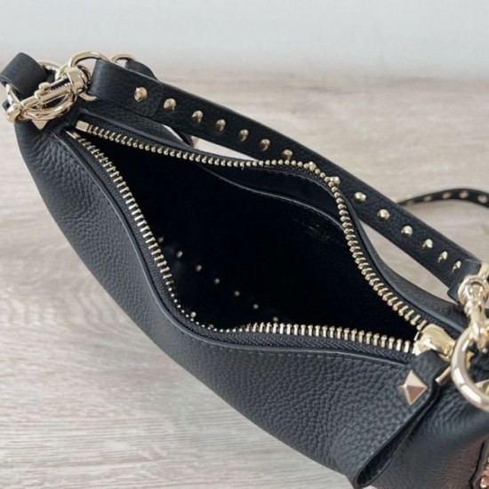 Valentino Rockstud Piccolo Hobo Bora Pari replica Nero vitello granata qualità specchio Replica Perfette Valentino Rockstud Piccolo Hobo Bora Pari Nero vitello granata imitazioni
