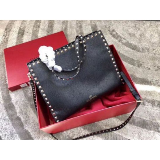 Riproduzione Fedele Valentino Nero Medium Rockstud Top Handle Borsa imitazioni