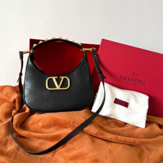 Replica Perfette Valentino Stud Sign Hobo Borsa Nero Vitello imitazioni