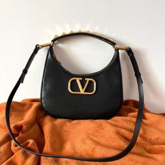 Replica Perfette Valentino Stud Sign Hobo Borsa Nero Vitello imitazioni
