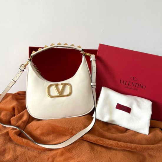 Valentino Stud Sign Hobo Borse Replica Bianco Vitello qualità specchio Replica Perfette Valentino Stud Sign Hobo Borse Bianco Vitello imitazioni