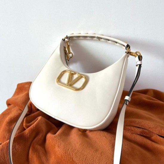 Valentino Stud Sign Hobo Borse Replica Bianco Vitello qualità specchio Replica Perfette Valentino Stud Sign Hobo Borse Bianco Vitello imitazioni
