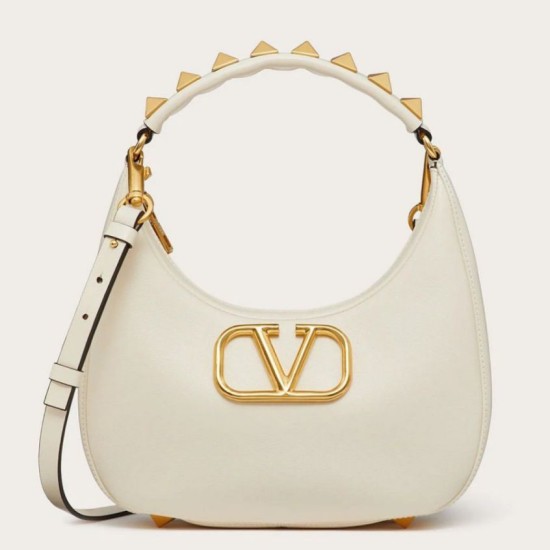 Valentino Stud Sign Hobo Borse Replica Bianco Vitello qualità specchio Replica Perfette Valentino Stud Sign Hobo Borse Bianco Vitello imitazioni