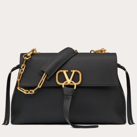 Replica fedele Valentino Medium VRing Chain Borse Nero Grainy Calfskin Riproduzione Fedele fedele Valentino Medium VRing Chain Borse Replica Nero Grainy Calfskin imitazioni