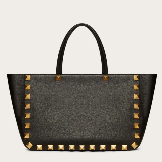 Replica Valentino Roman Stud Tote Borsa Nero Vitello Granulato Riproduzione Fedele Valentino Roman Stud Tote Borsa Nero Vitello Granulato imitazioni