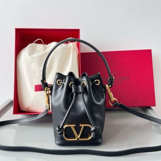 Replica Perfette Valentino VLogo Signature Mini Bucket Borse Imitazioni Nero Calfskin imitazioni