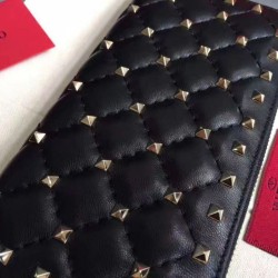 Riproduzione Fedele fedele Valentino Rockstud Spike Zip Portafoglio Noir Agnello imitazioni