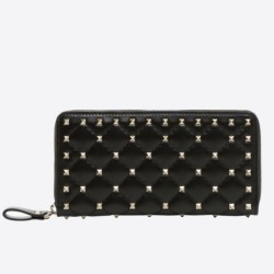 Valentino Rockstud Spike Zip Portafoglio Noir Agnello