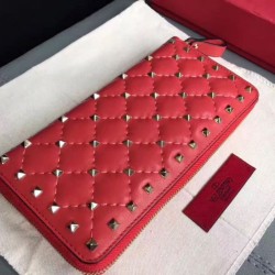 Riproduzione Fedele Valentino Rockstud Spike Zip Portafoglio Rosso Agnello imitazioni