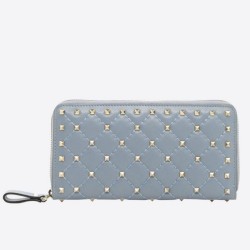 Riproduzione Fedele replica Valentino Rockstud Spike Zip Portafoglio Sky Blue Agnello imitazioni