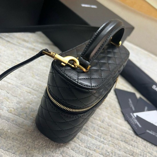 Replica Borse mini Saint Laurent Gaby Vanity agnello nera Riproduzione Fedele Borse Replica mini Saint Laurent Gaby Vanity agnello nera imitazioni