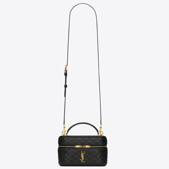 Replica Borse mini Saint Laurent Gaby Vanity agnello nera Riproduzione Fedele Borse Replica mini Saint Laurent Gaby Vanity agnello nera imitazioni