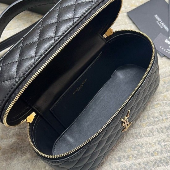 Replica Borse mini Saint Laurent Gaby Vanity agnello nera Riproduzione Fedele Borse Replica mini Saint Laurent Gaby Vanity agnello nera imitazioni