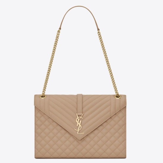 Replica Borsa Saint Laurent Envelope grande martellata beige matelassé Riproduzione Fedele Borsa Saint Laurent Envelope grande martellata beige matelassé imitazioni