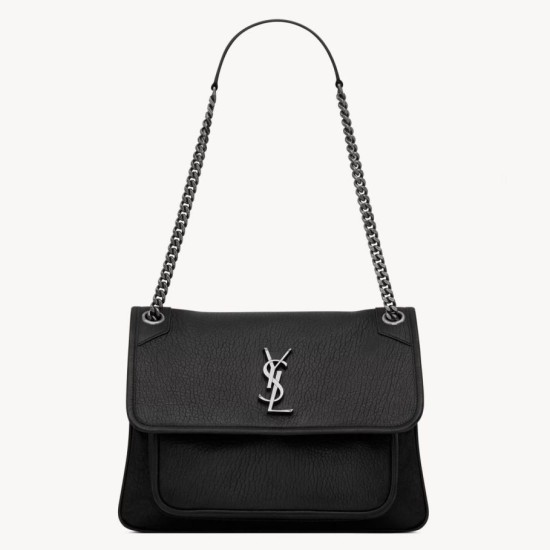 Replica Borsa media Saint Laurent Niki a catena agnello martellata nera Riproduzione Fedele Borsa media Saint Laurent Niki a catena agnello martellata nera imitazioni