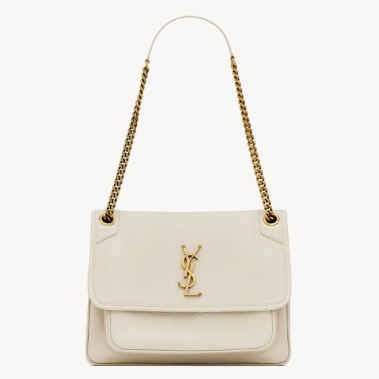 Replica Borsa media Saint Laurent Niki a catena agnello martellata bianca Riproduzione Fedele Borsa media Saint Laurent Niki a catena agnello martellata bianca imitazioni