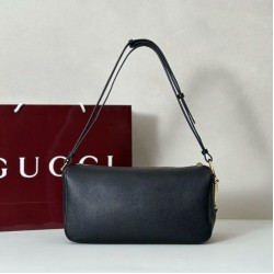 Replica Borsa a tracolla Gucci Half Horsebit Mini/media 860787 Pelle Granata Nero