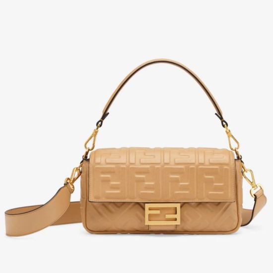 Replica Borse media Fendi Baguette in nappa beige FF Riproduzione Fedele Borse Replica media Fendi Baguette in nappa beige FF imitazioni