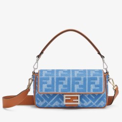 media Fendi Baguette in denim con ricamo FF