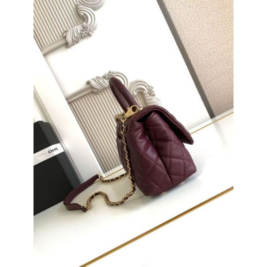 Replica Borse  Chanel con patta e manico superiore AS2215 Borgogna