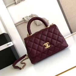 Replica Borse  Chanel con patta e manico superiore AS2215 Borgogna