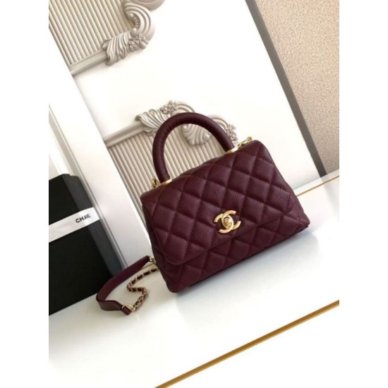 Replica Borse  Chanel con patta e manico superiore AS2215 Borgogna