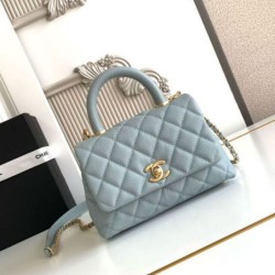 Replica Perfetta Chanel con patta e manico superiore AS2215 Azzurro