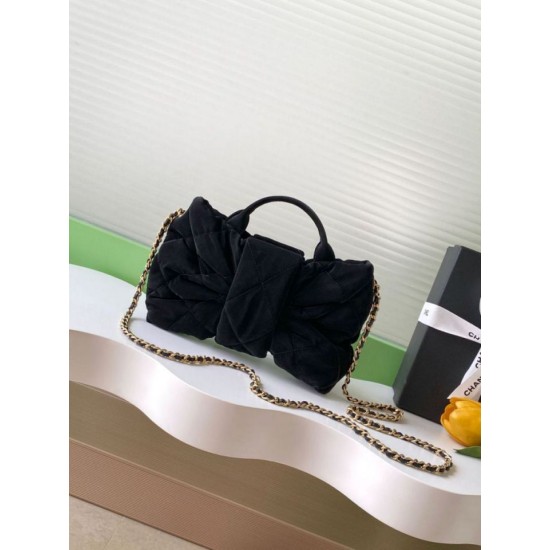 Replica Borsa Chanel Mini con fiocco in nylon effetto velluto AS5849 Nero Imitazioni Replica Borsa Chanel Mini con fiocco in nylon effetto velluto AS5849 Nero