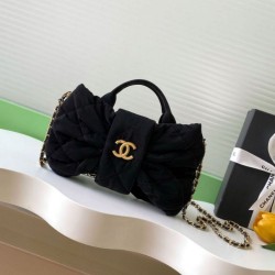Replica Borsa Chanel Mini con fiocco in nylon effetto velluto AS5849 Nero