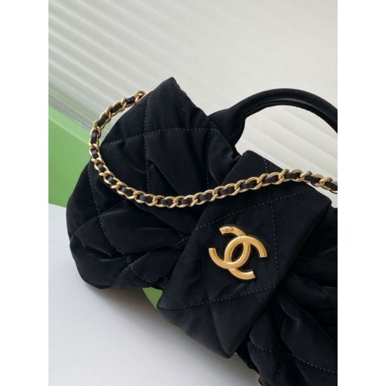 Replica Borsa Chanel Mini con fiocco in nylon effetto velluto AS5849 Nero Imitazioni Replica Borsa Chanel Mini con fiocco in nylon effetto velluto AS5849 Nero