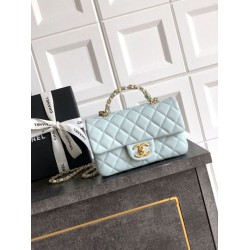 Borse Chanel piccola con patta e manico superiore AS5702 Azzurro