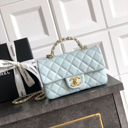 Replica Borse  Chanel piccola con patta e manico superiore AS5702 Azzurro