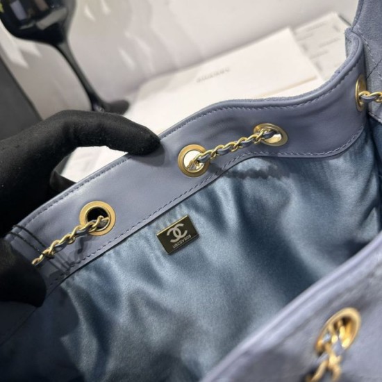 Replica Chanel AS5293, borsa a secchiello con coulisse piccola Hobo Vintage, pelle di daino blu Imitazioni Replica Chanel AS5293, borsa a secchiello con coulisse piccola Hobo Vintage, pelle di daino blu